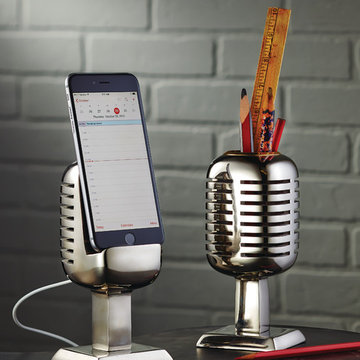Microphone Phone Stand and Pencil Holder