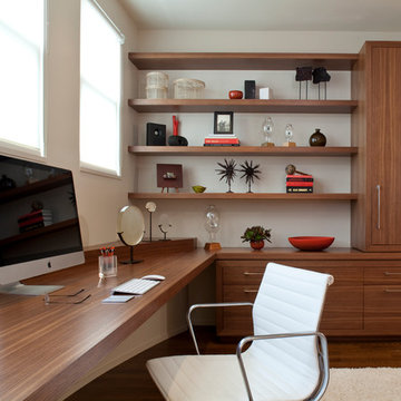 Modern Home Office with Built-in Desk and Storage