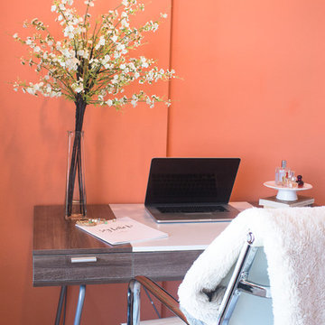Modern Home Office with White Cherry Blossoms