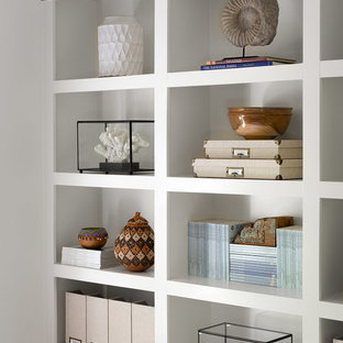 Inspiration for a coastal light wood floor home studio remodel in Atlanta with white walls