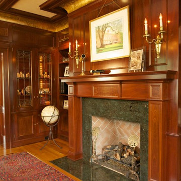 New Jersey Residence Mahogany Library with Mantel and Coffered ceiling