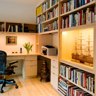 Home office - contemporary built-in desk home office idea in Boston