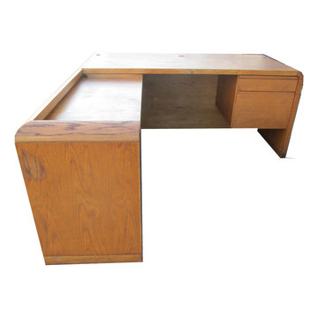 Oak Minimalist Reception Mid Century Modern Desk with Return