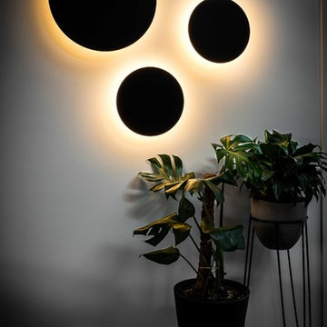 Office - circular matt black wall lights