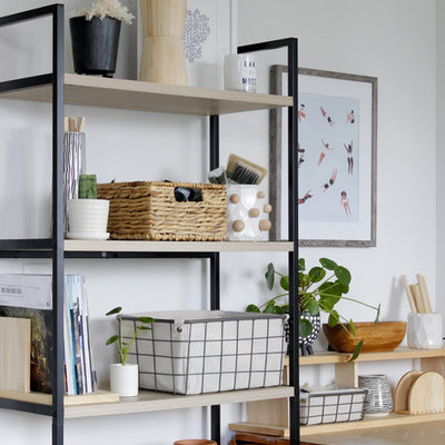 Home office - eclectic home office idea in Atlanta with white walls
