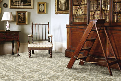 Study room - mid-sized victorian freestanding desk carpeted study room idea in Other with gray walls