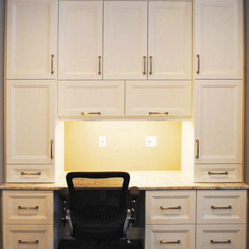 Painted Doors | White Lacquer | Brushed Nickel Handles | Laminate Tops