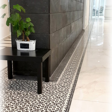 6x6 inch Porcelain Hand decorated black & white floor tiles by Balian tile studi