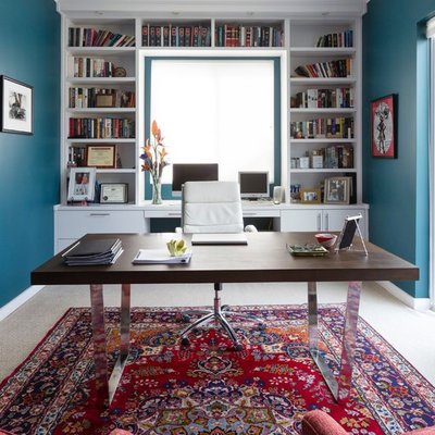 Home office - eclectic home office idea in Los Angeles with blue walls