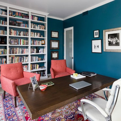 Home office - eclectic home office idea in Los Angeles with blue walls