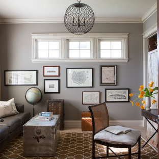 Home office - contemporary freestanding desk carpeted home office idea in Other with gray walls