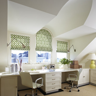 Home office - transitional built-in desk home office idea in San Francisco