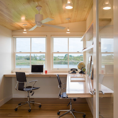 Trendy built-in desk home office photo in Providence