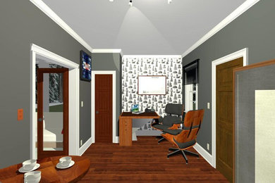 Design ideas for a classic home office in Other with grey walls, dark hardwood flooring and a freestanding desk.
