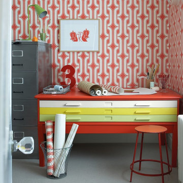 Retro Styled Home Office in Shades of Red