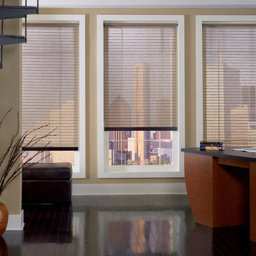 Roller shades in sheer fabric