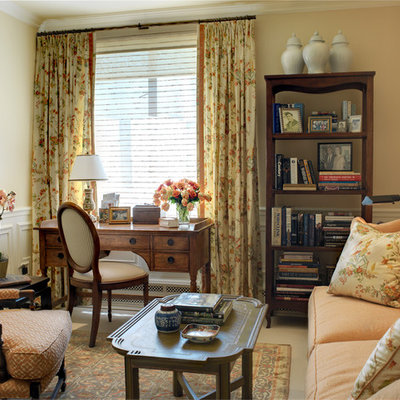 Inspiration for a timeless freestanding desk home office remodel in San Francisco with beige walls