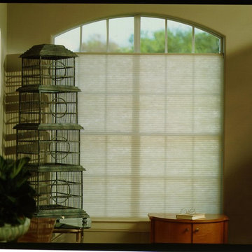 Shades cover an odd shaped window