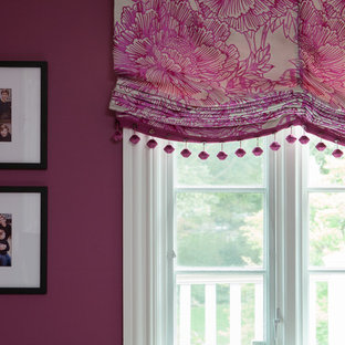 This is an example of a medium sized traditional home office in New York with purple walls and no fireplace.