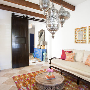 Tuscan home office photo in Houston with white walls