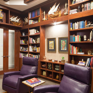 Inspiration for a zen dark wood floor home office remodel in Austin