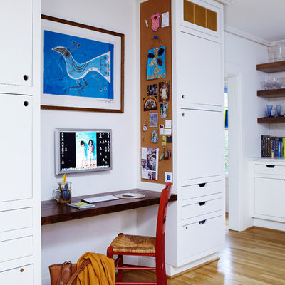 Home office - contemporary built-in desk home office idea in Birmingham