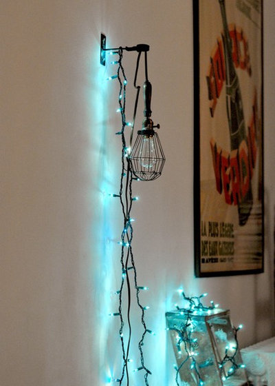 Eclectic Home Office string lights