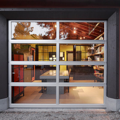 Home office - contemporary home office idea in San Francisco with red walls