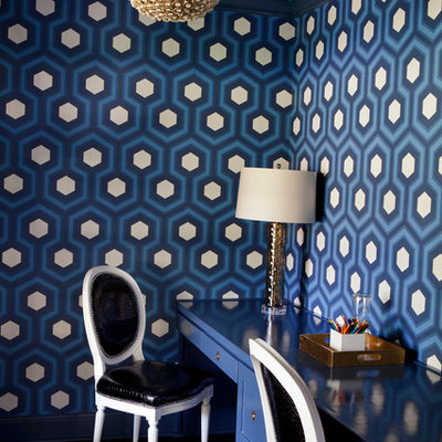 Inspiration for a contemporary built-in desk dark wood floor home office remodel in Austin
