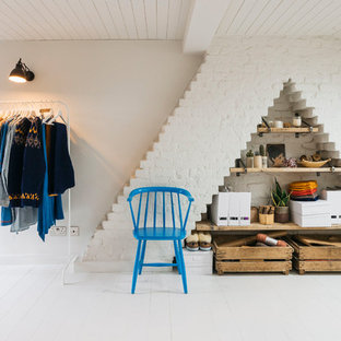 Inspiration for a scandinavian study in London with white walls, painted wood flooring, a freestanding desk and white floors.