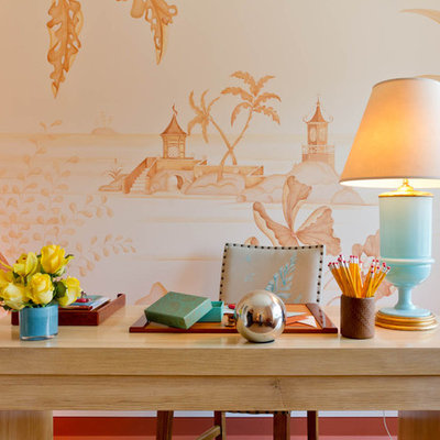 Trendy freestanding desk home office photo in New York