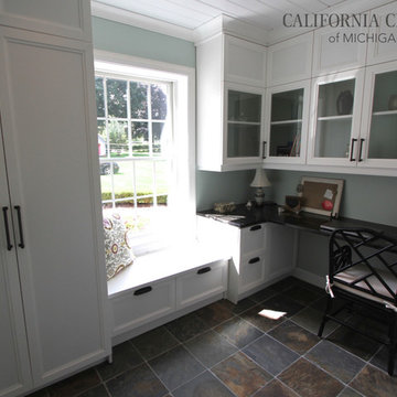 Traditional White Home Office with Quartz Countertop