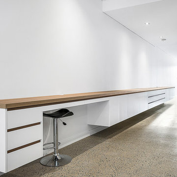 Poly desk with timber benchtop