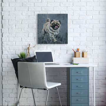 "Walking Pug" Painting Print on Wrapped Canvas