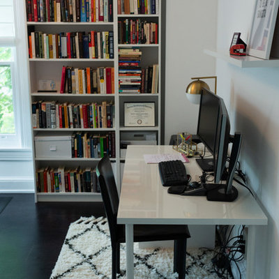 Inspiration for an eclectic home office remodel in Philadelphia with white walls