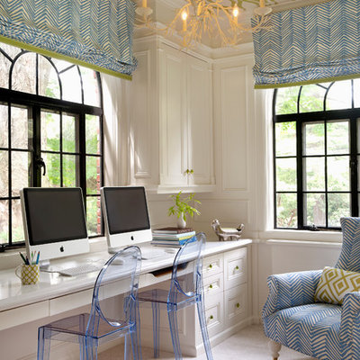Inspiration for a transitional built-in desk carpeted home office remodel in Boston