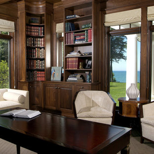 Inspiration for a large transitional freestanding desk carpeted home office remodel in Grand Rapids