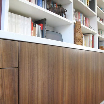 White and walnut built-ins and cabinets