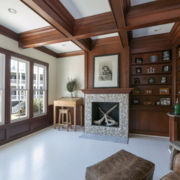 White House Home Office - White Floor with Stained Beams in Study