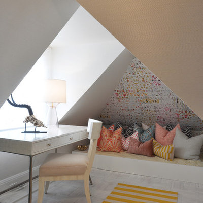Trendy freestanding desk home office photo in San Francisco with white walls