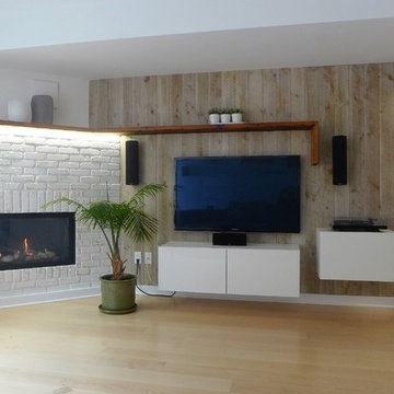 Accent wall made with distressed pine boards from Atmosphere & Bois.