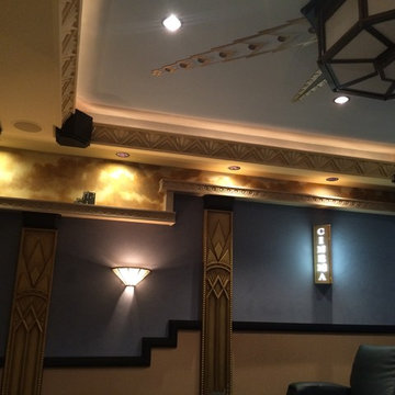 Art Deco Home Theater, restored ceiling fixture from Bank Building