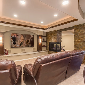Basement Home Theater and Fireplace