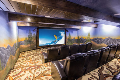 Inspiration for a rustic home theater remodel in Orange County