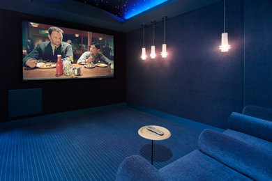 Design ideas for a contemporary home cinema in San Francisco.