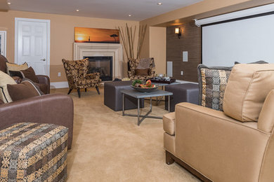 Design ideas for a classic open plan home cinema in Toronto with carpet and a projector screen.