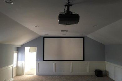Inspiration for a modern home theater remodel in Los Angeles