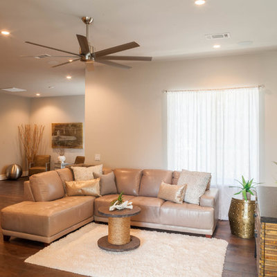 Transitional home theater photo in Houston