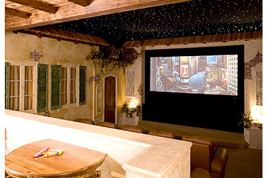 Example of a tuscan home theater design in Charlotte