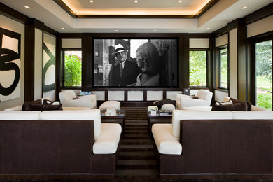 Inspiration for a contemporary home theater remodel in Denver